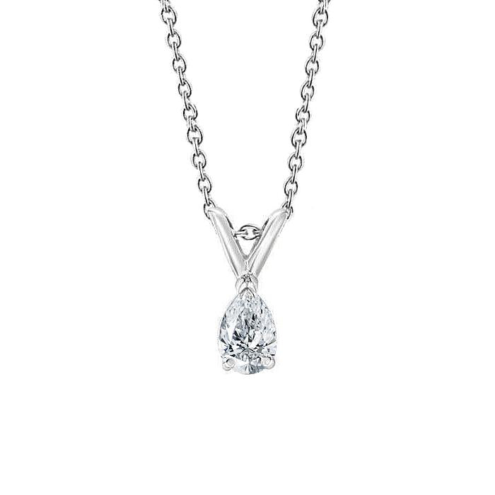 1 Carat Pear Cut Solitaire Diamond Necklace Pendant White Gold 14K - Pendant-harrychadent.ca