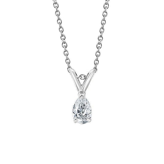 1 Carat Pear Cut Solitaire Diamond Necklace Pendant White Gold 14K - Pendant-harrychadent.ca