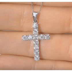 2 Ct Round Natural Earth Mined Diamond Ladies Cross Pendant Jewelry
