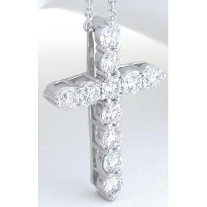 3.30 Ct Round Cut Diamond Cross Pendant 14K White Gold - Pendant-harrychadent.ca