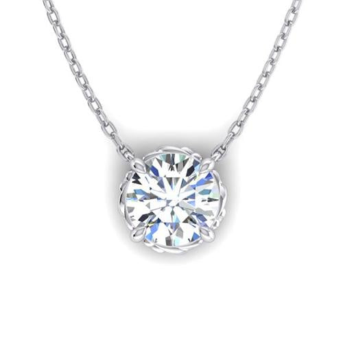 3 Carat Big Round Diamond Necklace Pendant Solid White Gold 14K - Pendant-harrychadent.ca