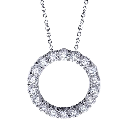 Circle Pendant Necklace 2.70 Carats Round Cut Diamonds White Gold 14K - Pendant-harrychadent.ca