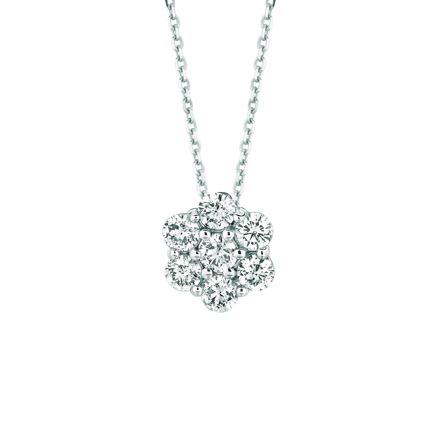 Diamond Flower Necklace Pendant 1.75 Carats 14K White Gold - Pendant-harrychadent.ca