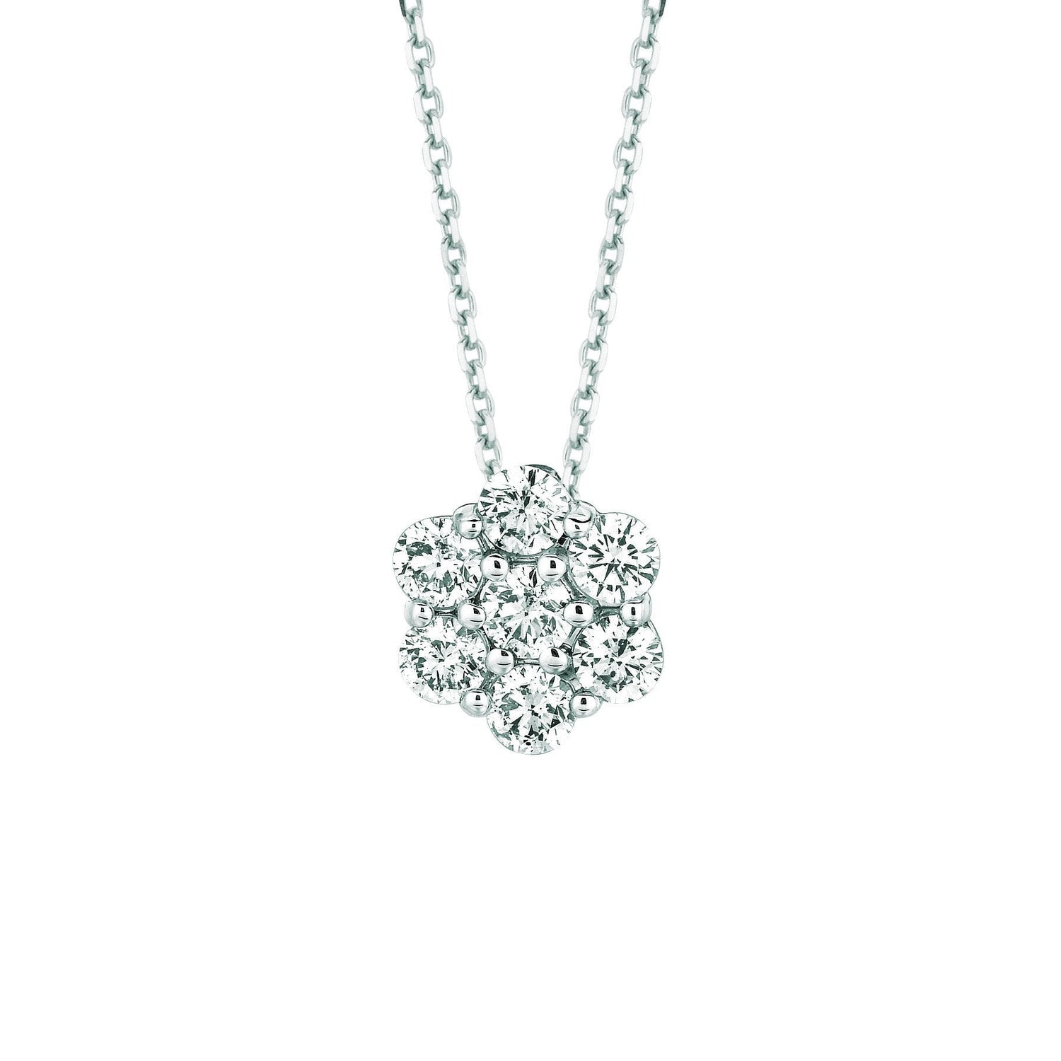 Diamond Flower Necklace Pendant 1.75 Carats 14K White Gold - Pendant-harrychadent.ca
