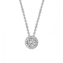 Diamond Ladies Halo Pendant Necklace 1.45 Carats 14K White Gold New