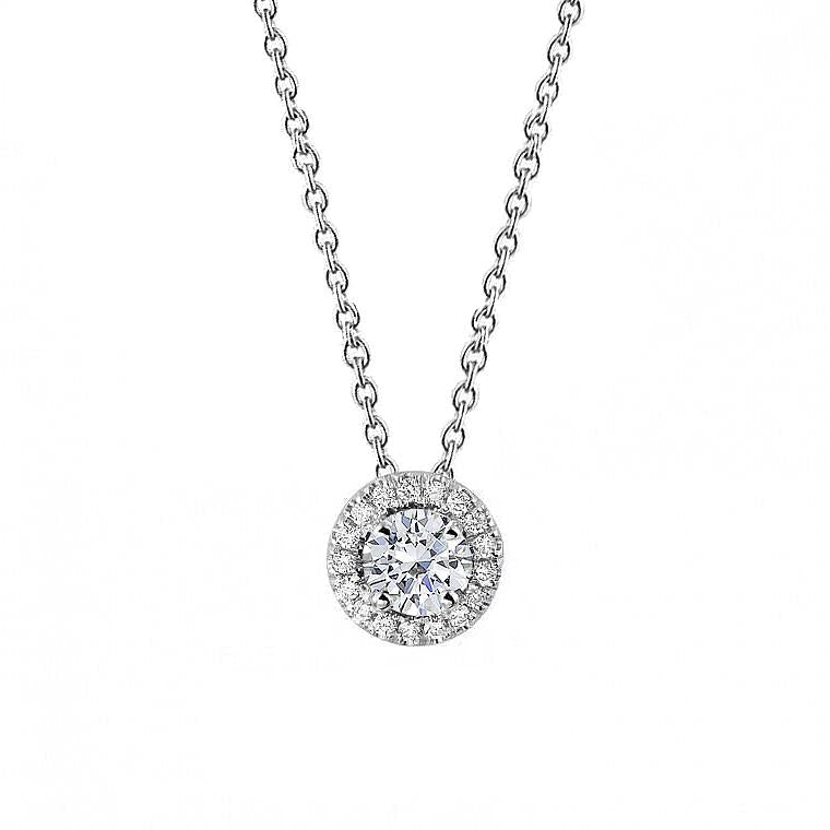 Diamond Ladies Halo Pendant Necklace 1.45 Carats 14K White Gold New - Pendant-harrychadent.ca