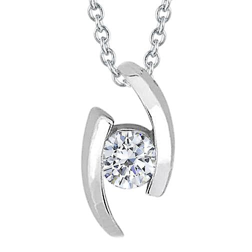 Natural Bezel Set 1.00 Carat Round Cut Diamond Pendant Necklace WG 14K - Pendant-harrychadent.ca