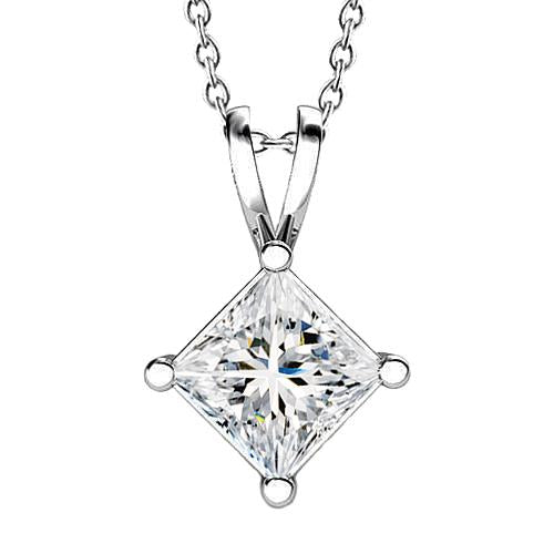 Natural Princess Cut Diamond Necklace Pendant 2.0 Carat White Gold 14K - Pendant-harrychadent.ca