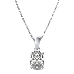 Oval Pendant Necklace 2.75 Carats Solitaire Diamond White Gold 14K