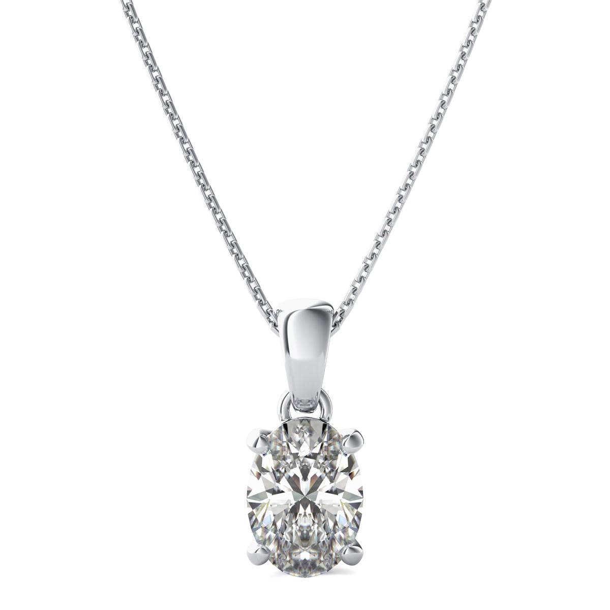 Oval Pendant Necklace 2.75 Carats Solitaire Diamond White Gold 14K - Pendant-harrychadent.ca
