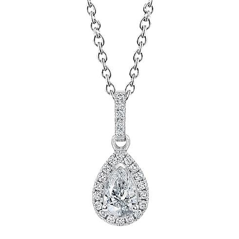 Pear And Round Diamond Necklace Pendant 1.45 Carat White Gold 14K - Pendant-harrychadent.ca