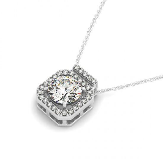 Round Diamond Pendant Necklace Without Chain 1.95 Carat White Gold 14K - Pendant-harrychadent.ca