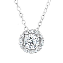 Round Halo Diamond Pendant Necklace 1.65 Carats White Gold 14K