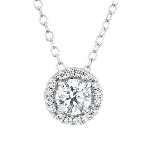 Round Halo Diamond Pendant Necklace 1.65 Carats White Gold 14K - Pendant-harrychadent.ca