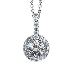 Round Halo Diamond Pendant Necklace 3 Ct. White Gold 14K