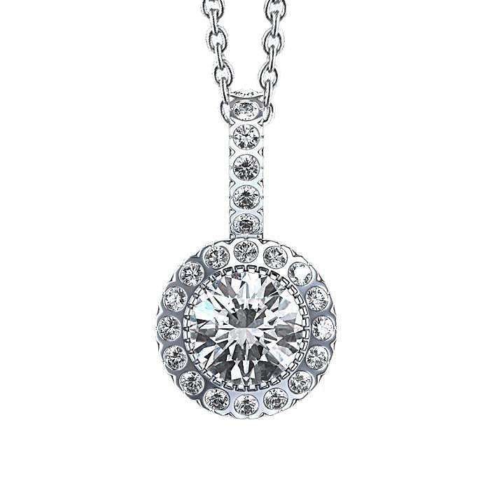 Round Halo Diamond Pendant Necklace 3 Ct. White Gold 14K - Pendant-harrychadent.ca