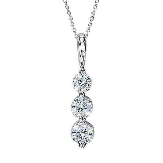 Round White Diamond Journey Necklace Pendant 1.9 Carat White Gold 14K - Pendant-harrychadent.ca