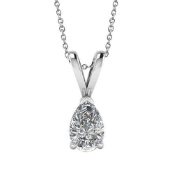 Solitaire Pear Pendant Necklace 1 Carat White Gold 14K