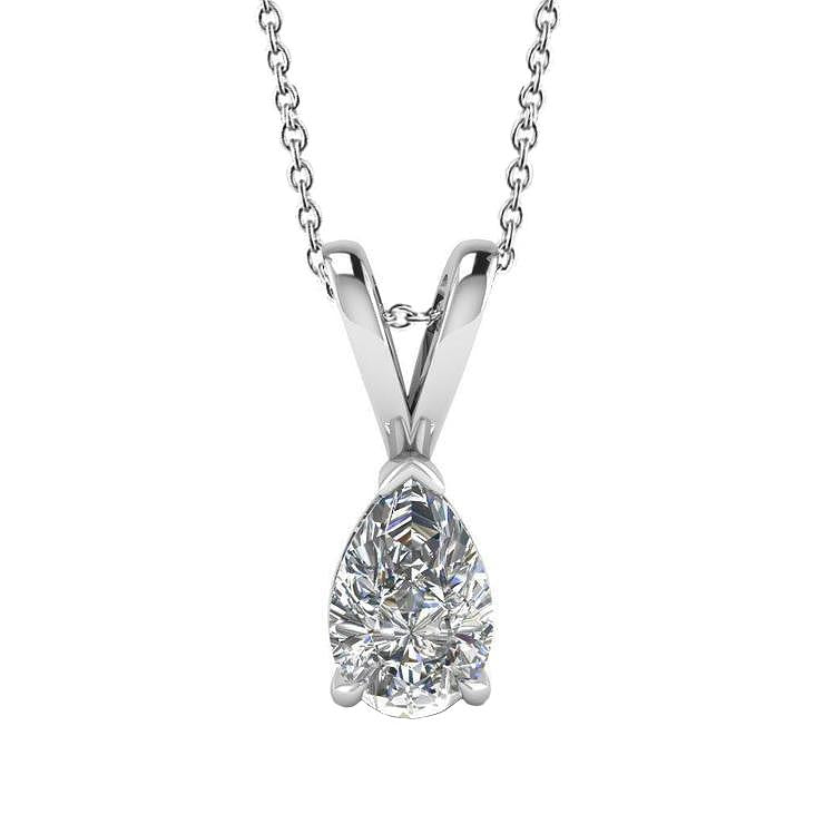 Solitaire Pear Pendant Necklace 1 Carat White Gold 14K - Pendant-harrychadent.ca