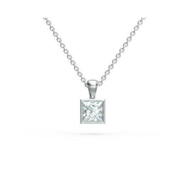 Solitaire Princess Cut Natural Earth Mined Diamond Necklace Pendant 1 Carat Bezel Set