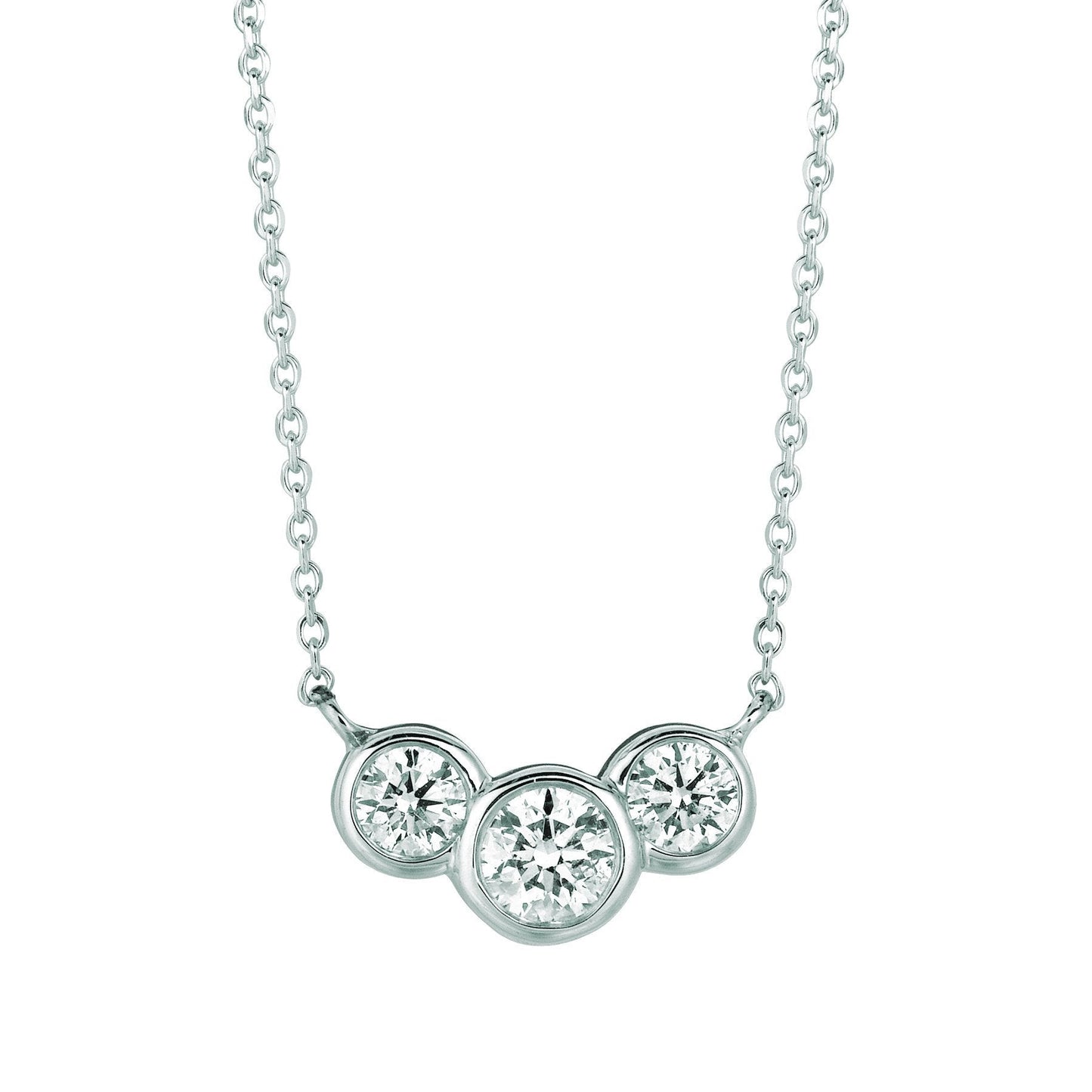 Three-Stone Diamond Bezel Necklace Pendant 1 Carat White Gold 14K - Pendant-harrychadent.ca