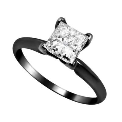 2 Carat Princess Diamond Solitaire Engagement Ring Black Gold 14K - Solitaire Ring-harrychadent.ca