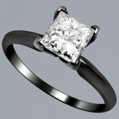 2 Carat Princess Diamond Solitaire Engagement Ring Black Gold 14K - Solitaire Ring-harrychadent.ca