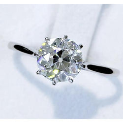 Natural Earth Mined Diamond Solitaire Ring Old Mine Cut 2 Carats Classic White Gold 14K