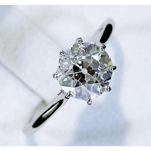 Diamond Solitaire Ring Old Mine Cut 2 Carats Classic White Gold 14K - Solitaire Ring-harrychadent.ca