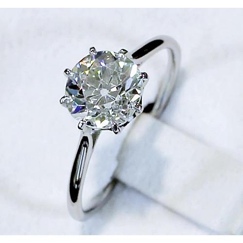 Diamond Solitaire Ring Old Mine Cut 2 Carats Classic White Gold 14K - Solitaire Ring-harrychadent.ca