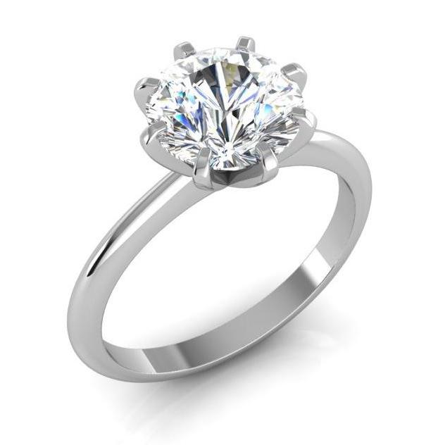 Diamond Solitaire Ring Old Mine Cut 2 Carats Classic White Gold 14K - Solitaire Ring-harrychadent.ca