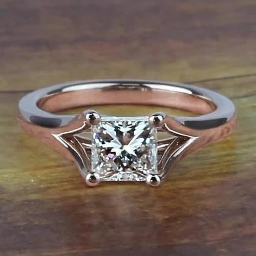 Rose Gold 14K 1 Carat Princess Cut Diamond Engagement Ring Split Shank - Solitaire Ring-harrychadent.ca