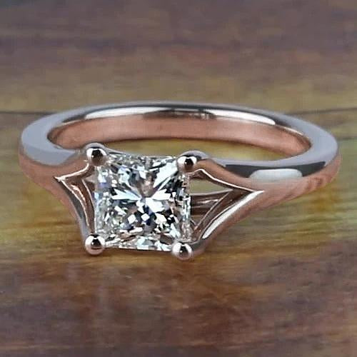 Rose Gold 14K 1 Carat Princess Cut Diamond Engagement Ring Split Shank - Solitaire Ring-harrychadent.ca