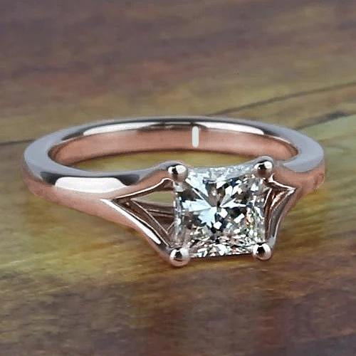 Rose Gold 14K 1 Carat Princess Cut Diamond Engagement Ring Split Shank - Solitaire Ring-harrychadent.ca