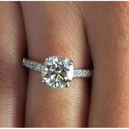 1.45 Ct Round Cut Diamond Engagement Ring 14K White Gold - Solitaire Ring with Accents-harrychadent.ca