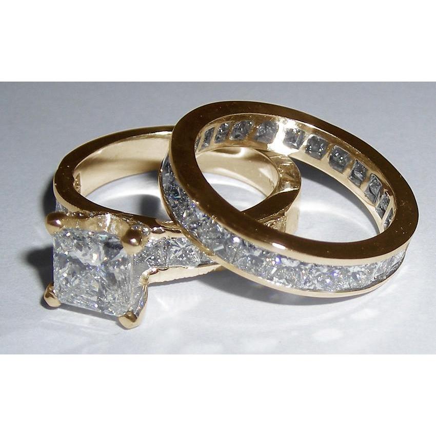 3.01 Carat Princess Cut Diamonds Fancy Engagement Ring Gold - Solitaire Ring with Accents-harrychadent.ca