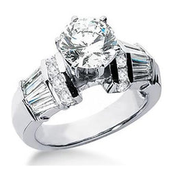 3.26 Carats Natural Earth Mined Diamond Round & Baguette Engagement Ring White Gold 14K