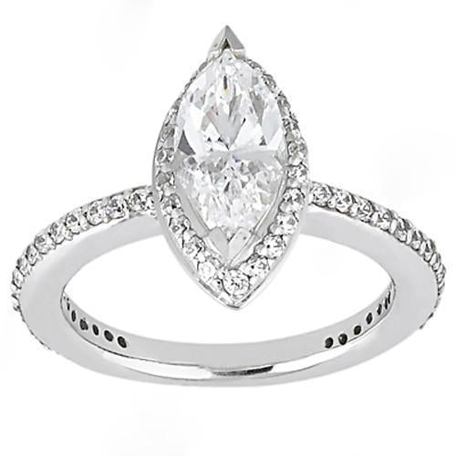 3.50 Carats Marquise Cut Diamond Ring With Accents White Gold 14K - Solitaire Ring with Accents-harrychadent.ca