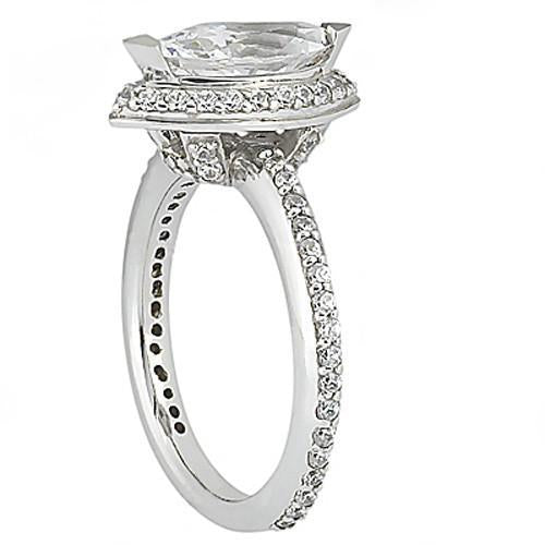 3.50 Carats Marquise Cut Diamond Ring With Accents White Gold 14K - Solitaire Ring with Accents-harrychadent.ca