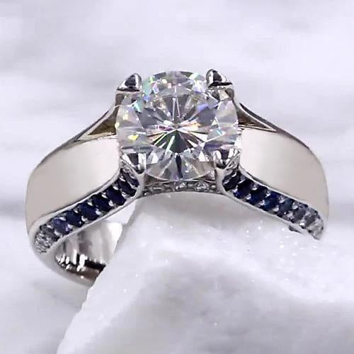 Diamond Engagement Ring 3.50 Carats Blue Sapphire Accents Jewelry - Solitaire Ring with Accents-harrychadent.ca