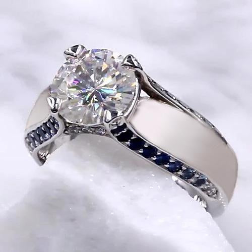 Diamond Engagement Ring 3.50 Carats Blue Sapphire Accents Jewelry - Solitaire Ring with Accents-harrychadent.ca