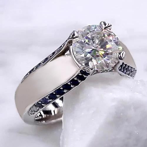 Diamond Engagement Ring 3.50 Carats Blue Sapphire Accents Jewelry - Solitaire Ring with Accents-harrychadent.ca