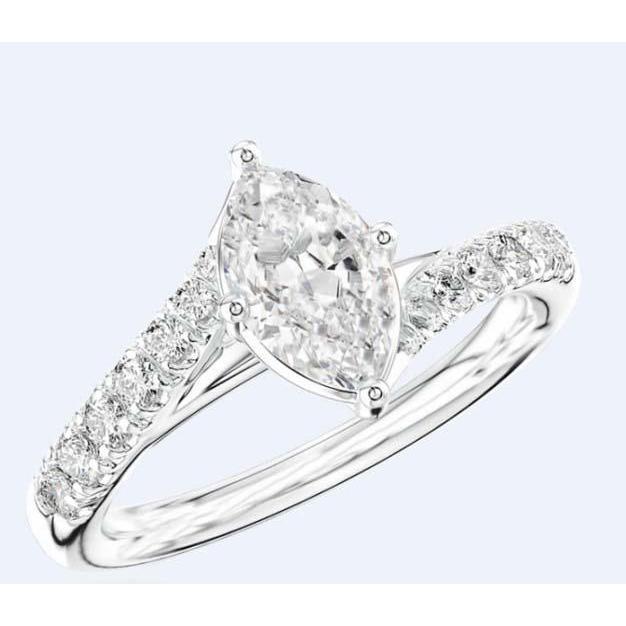 Marquise And Round Cut 3.25 Ct. Diamond Wedding Ring White Gold 14K - Solitaire Ring with Accents-harrychadent.ca