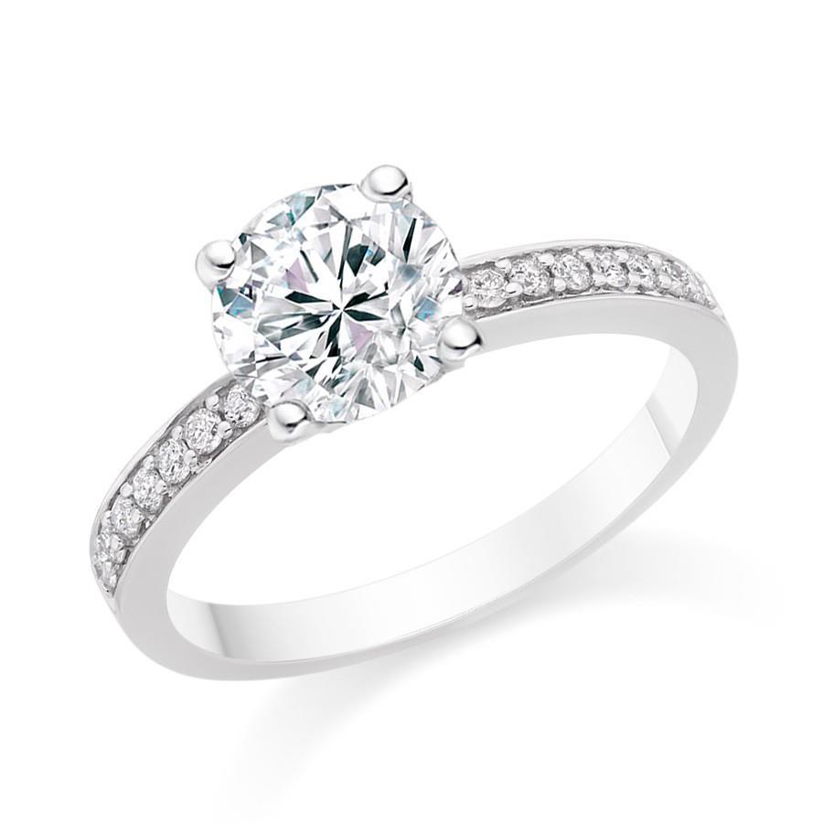 Natural 2.05 Carats Round Cut Diamond Anniversary Ring White Gold 14K - Solitaire Ring with Accents-harrychadent.ca