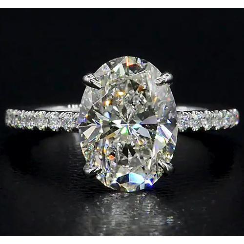 Oval Diamond Engagement Ring 4 Carats Jewelry White Gold 14K - Solitaire Ring with Accents-harrychadent.ca