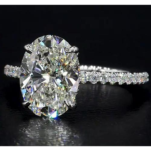 Oval Diamond Engagement Ring 4 Carats Jewelry White Gold 14K - Solitaire Ring with Accents-harrychadent.ca