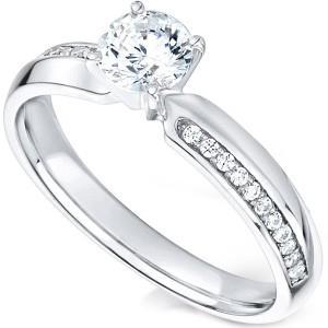 White Gold 14K Solitaire With Accent Diamonds Ring 2.40 Carats New - Solitaire Ring with Accents-harrychadent.ca