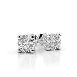 0.80 Carats Prong Set Round Natural Earth Mined Diamond Stud Earring 14K White Gold