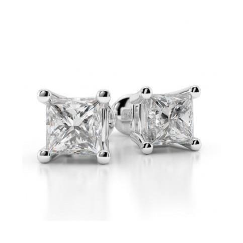 0.90 Carats Princess Cut Diamond Stud Earring 14K White Gold - Stud Earrings-harrychadent.ca