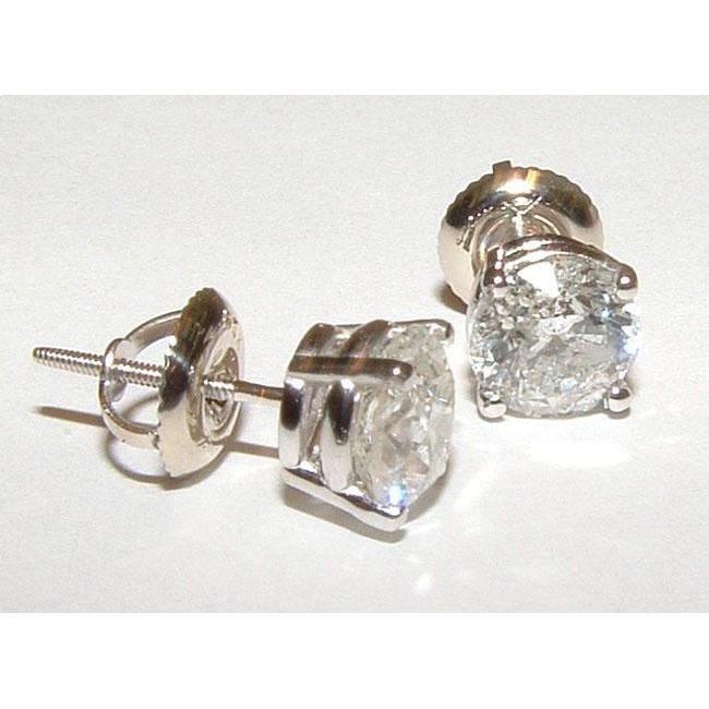 1.42 Ct Round Diamond Stud Earrings Studs Genuine 14K White Gold - Stud Earrings-harrychadent.ca